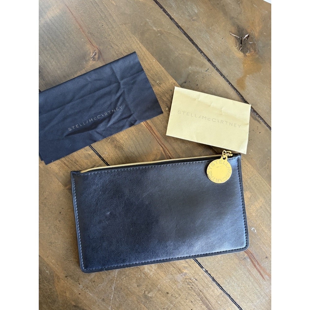 Stella McCartney Logo Medallion Pouch Small Black Vegan‎ Leather Clutch Luxury